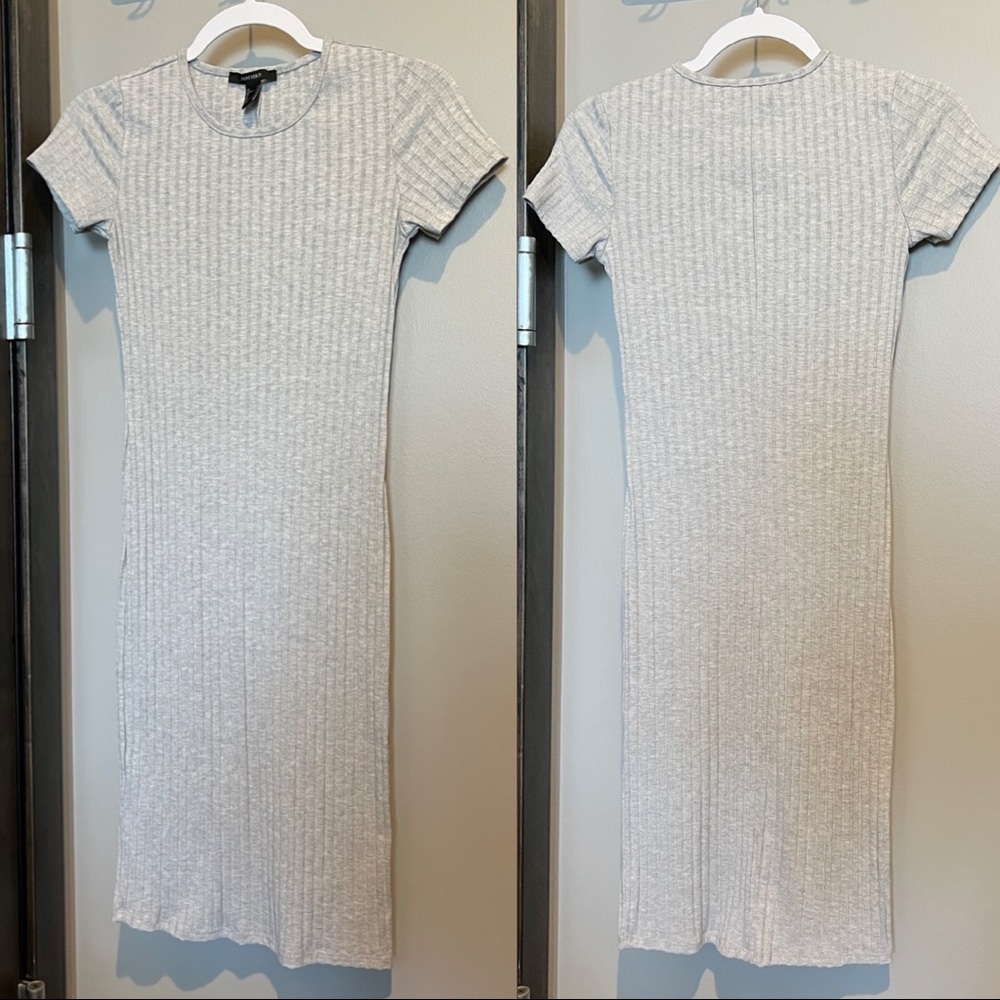 S - Forever 21 Short Sleeve Ribbed Bodycon Dress - Light Gray